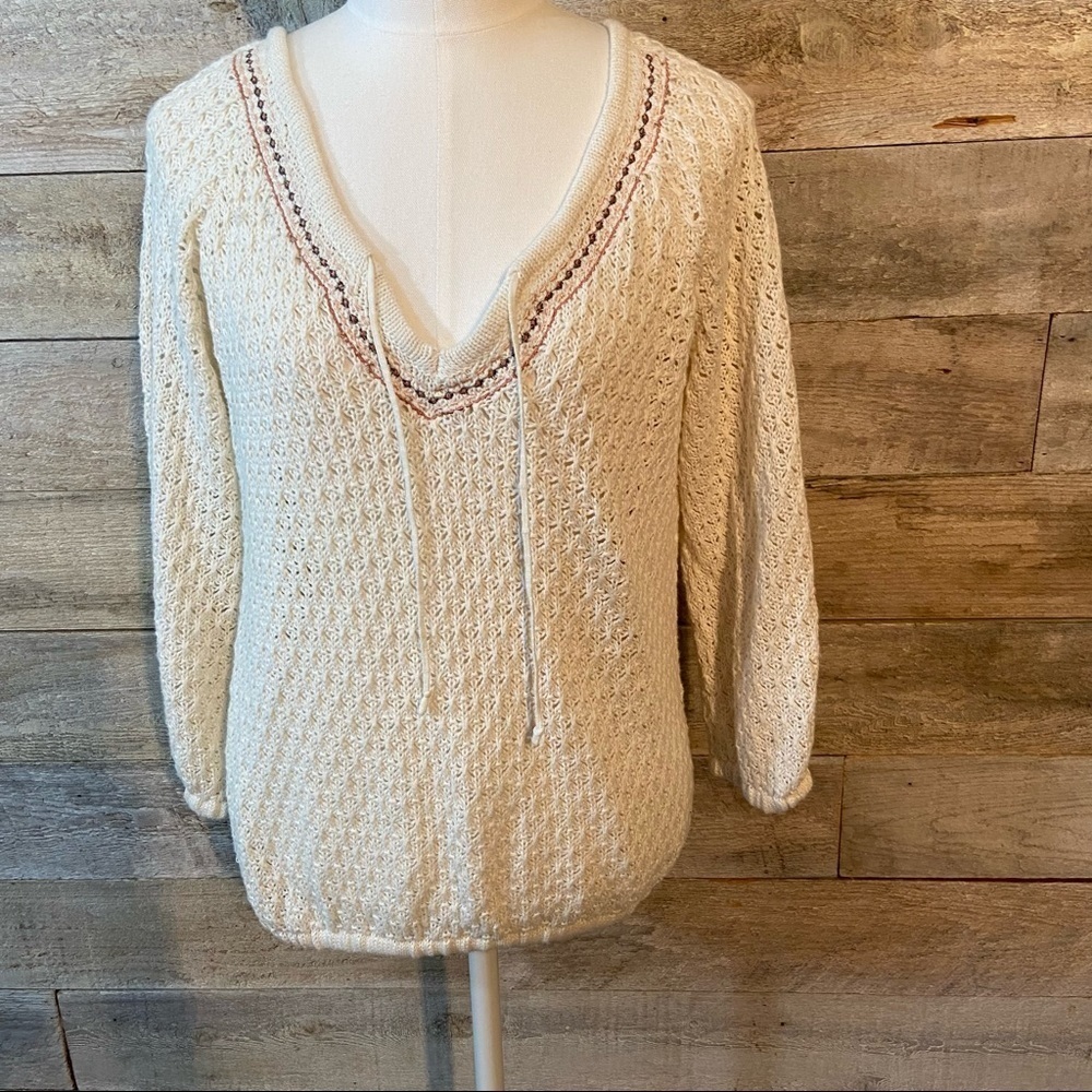 Tokyo Darling women's cream coloured short-sleeved sweater in size x-small